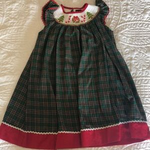 Christmas “Lil Cactus” green & red plaid dress, JOY embroidered